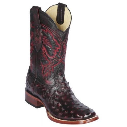 Los Altos Black Cherry Genuine Full Quill Ostrich Wide Square Toe Cowboy Boots 8220318