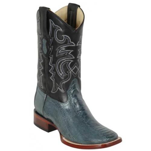 Los Altos Denim Blue Genuine Ostrich Leg Wide Square Toe Cowboy Boots 8220514