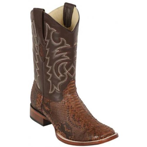 Los Altos Porto Brown Genuine Python Wide Square Toe Cowboy Boots 8225766