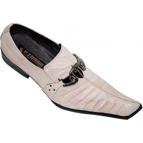 Fiesso Marble Beige Diagonal Toe One-Side Pleated Leather Shoes With Middle Seam And Metal Bracelet FI8094
