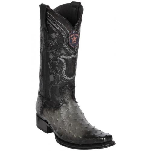 Los Altos Faded Gray Genuine Full Quill Ostrich European Square Toe Cowboy Boots 760338