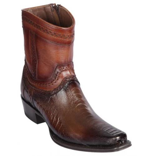 Los Altos aded Brown Genuine Ostrich Leg European Square Toe Low Shaftt Cowboy Boots 76B0516