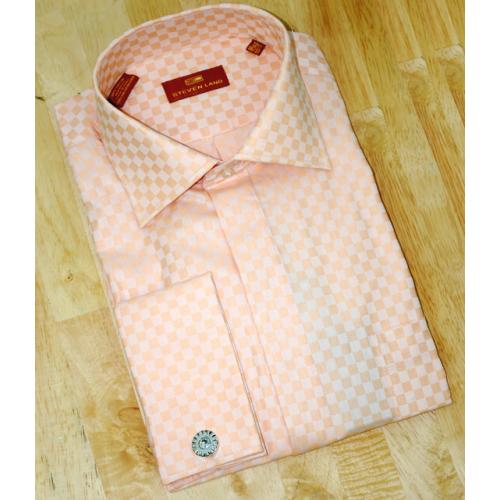 Steven Land Peach Checkboard Design 100% Cotton Shirt