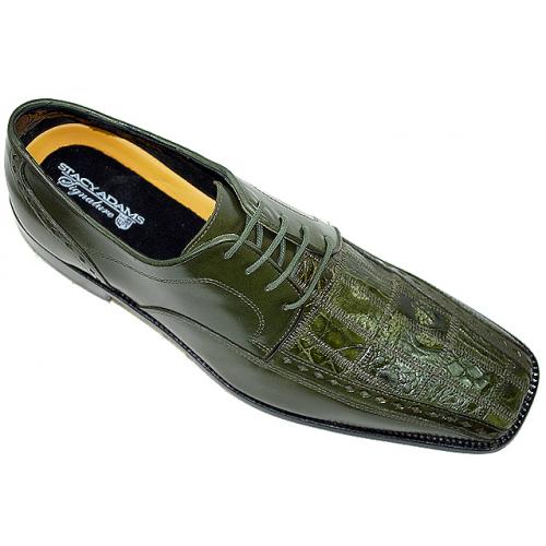 Stacy Adams Signature "Gibraltar" Olive Green Genuine Crocodile Shoes 24466-303