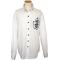 Manzini White With Black/Silver Grey Embroidered English Crown Royal Design Button Down High-Collar Long Sleeves 100% Cotton Shirt MZ-72