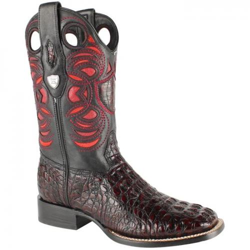 Wild West Black Cherry Genuine Caiman Hornback Cowboy Boots 28240218