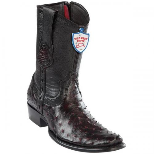 Wild West Black Cherry Genuine Ostrich Dubai Toe Cowboy Boots 279B0318