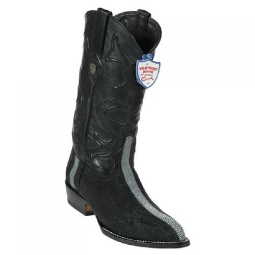 Wild West Black Genuine Shaved Stingray J Toe Cowboy Boots 2996005