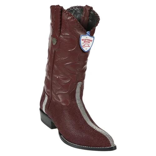 Wild West Burgundy Genuine Shaved Stingray J Toe Cowboy Boots 2996006