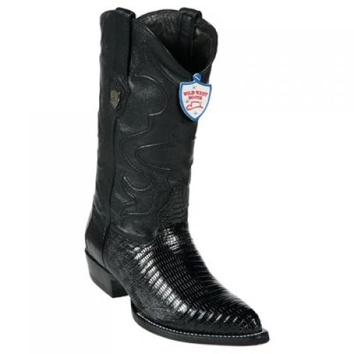 Wild West Black Genuine Teju Lizard J Toe Cowboy Boots 2990705