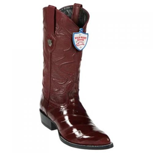 Wild West Burgundy Genuine Eel Skin J Toe Cowboy Boots 2990806