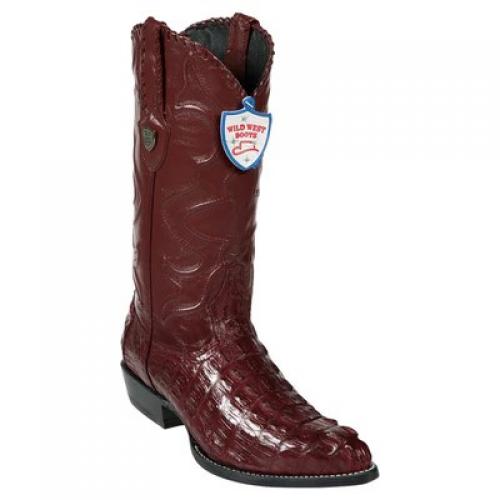 Wild West Burgundy Genuine Caiman Tail J Toe Cowboy Boots 2990106