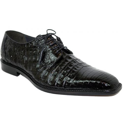 Romano "Silver" Black All-Over Genuine Crocodile Belly Shoes