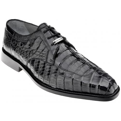 Belvedere "Susa" Black Genuine All-Over Hornback Crocodile Shoes With Quill Ostrich Trim P32.