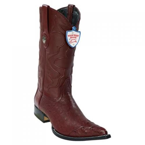 Wild West Burgundy Genuine Smooth Ostrich 3x Toe Cowboy Boots 2950406