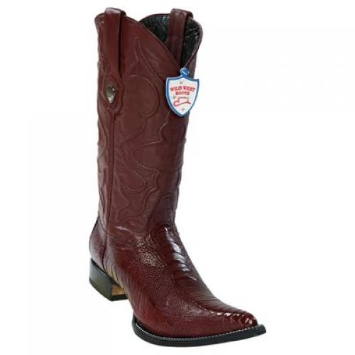 Wild West Burgundy Genuine Ostrich Leg 3x Toe Cowboy Boots 2950506