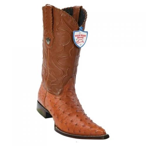 Wild West Cognac Genuine Full Quill Ostrich 3x Toe Cowboy Boots 2950303