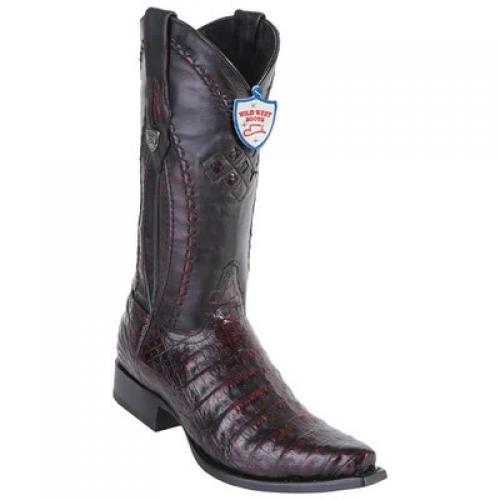 Wild West Black Cherry Genuine Caiman Belly Snip Toe Cowboy Boots 2948218