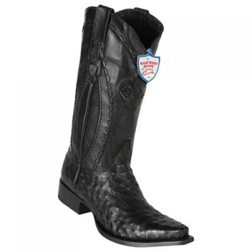 Wild West Black Genuine Full Quill Ostrich Snip Toe Cowboy Boots 2940305