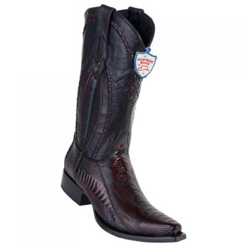 Wild West Black Cherry Genuine Ostrich Leg Snip Toe Single Stone Cowboy Boots 2940518