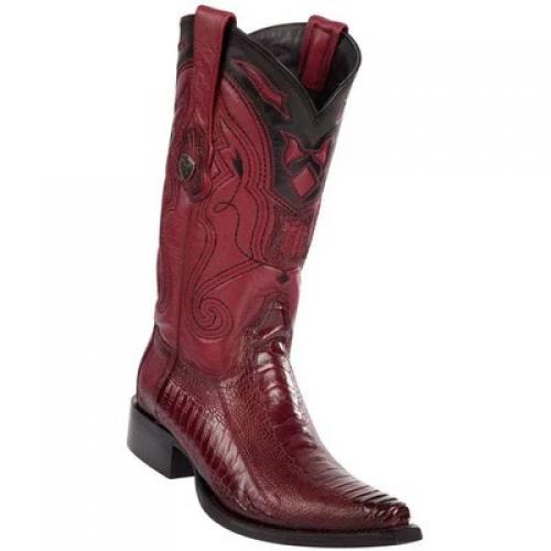 Wild West Faded Burgundy Genuine Ostrich Leg Snip Toe Cowboy Boots 2940543