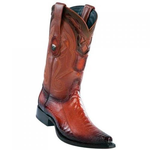 Wild West Faded Cognac Genuine Ostrich Leg Snip Toe Cowboy Boots 2940557