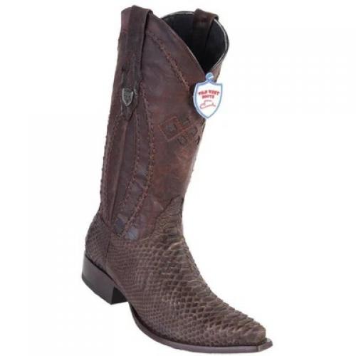 Wild West Sanded Brown Genuine Python Snip Toe Cowboy Boots 294N5707