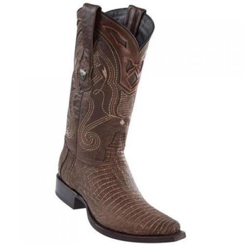 Wild West Sanded Brown Genuine Lizard Snip Toe Cowboy Boots 2940735