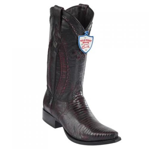 Wild West Black Cherry Genuine Teju Lizard Snip Toe Cowboy Boots 2940718