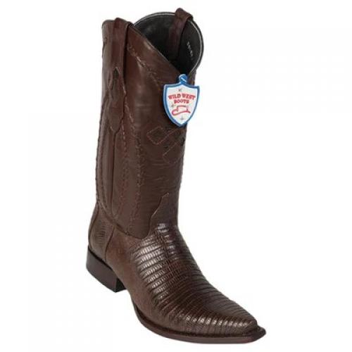 Wild West Brown Genuine Teju Lizard Snip Toe Cowboy Boots 2940707