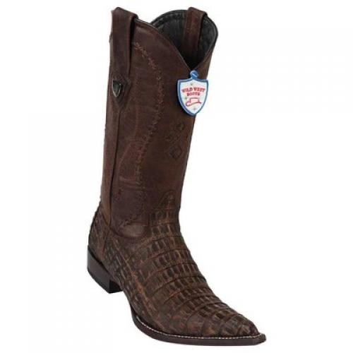 Wild West Sanded Brown Genuine Caiman Belly 3x Toe Cowboy Boots 2958235