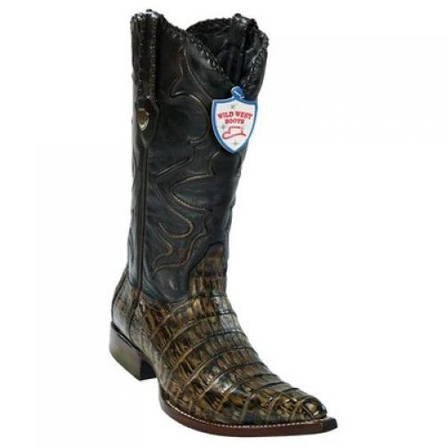 Wild West Rustic Brown Genuine Caiman Belly 3x Toe Cowboy Boots 2958285