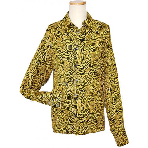 Live Collection Black/Gold  Psychedelic Design Butter Fly Collar Long Sleeves Shirt