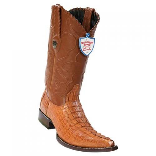 Wild West Cognac Genuine Caiman Tail 3x Toe Cowboy Boots 2950103