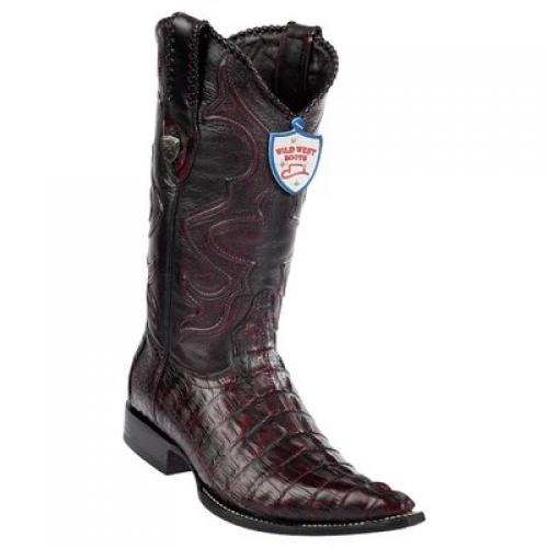 Wild West Black Cherry Genuine Caiman Tail 3x Toe Cowboy Boots 2950118