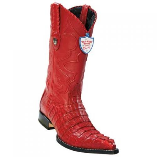 Wild West Red Red Genuine Caiman Tail 3x Toe Cowboy Boots 2950112