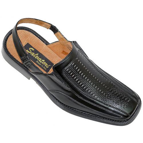 Salvatori Black Hand-Burnished Leather Weave Sandals #354387