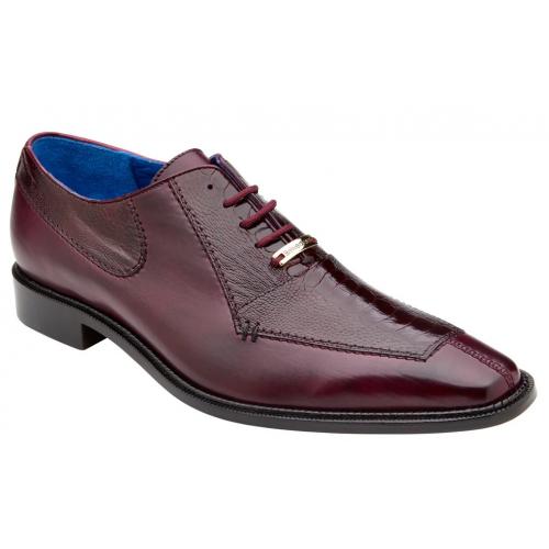 Belvedere "Biagio" Antique Burgundy Genuine Ostrich / Italian Calf Leather Lace-Up Dress Shoes B13.