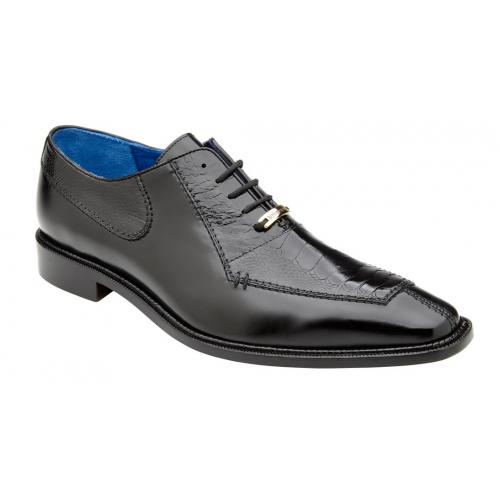 Belvedere "Biagio" Black Genuine Ostrich / Italian Calf Leather Lace-Up Dress Shoes B13.