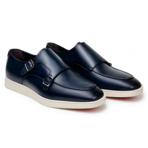 Belvedere "Marcio" Navy Genuine Nappa Leather Hybrid Double Buckle Shoes.