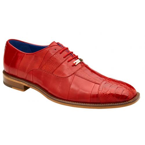 Belvedere "Mare" Ant. Red Genuine Ostrich and Eel Dress Shoes 2P7.