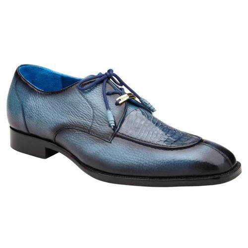 Belvedere "Primo" Ant. Blue Genuine American Alligator and Pebble Grain Calf Dress Shoes R83.