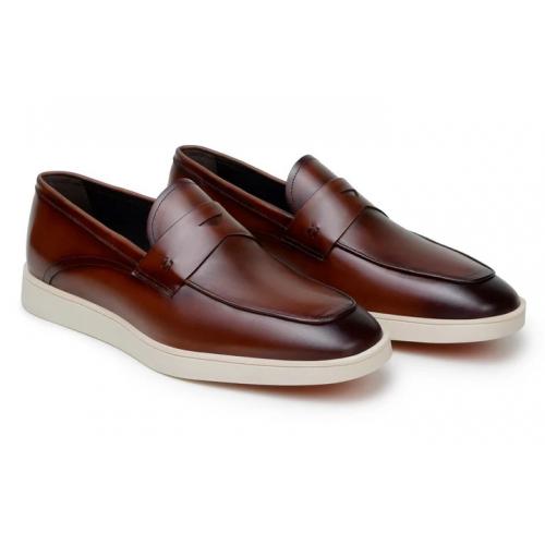 Belvedere "Maurizio" Cognac Genuine Nappa Leather Hybrid Penny Loafer.