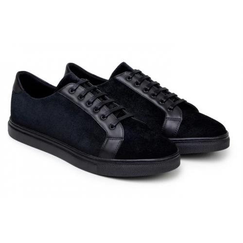 Belvedere "PRINCE" Black Genuine Rich Velvet and Matte Leather Polished Formal Sneaker.