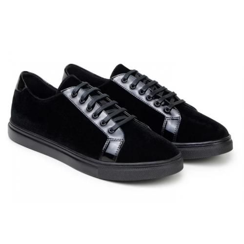 Belvedere "TEO" Black Genuine Rich Velvet and Patent Leather Polished Formal Sneaker.