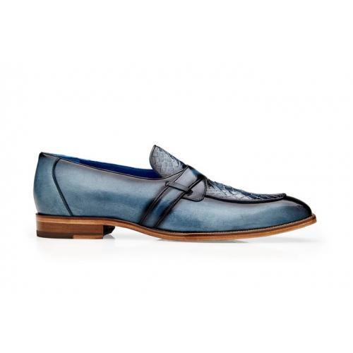 Belvedere "Tornado" Ant. Blue Jean Genuine American Alligator and Italian Calf Slip-on Shoes R74.