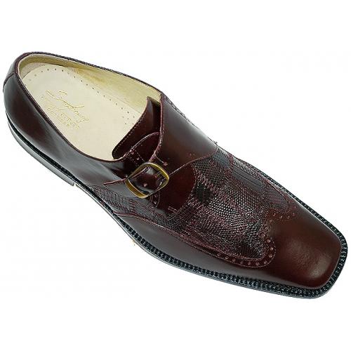 Steve Harvey Collection "Huron" Wine Genuine Lizard Loafers With Side Buckle