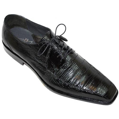 Romano "Odie" Black All-Over Genuine Lizard Shoes With Pleated Design On Top