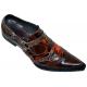 Zota Cognac/Rust Pointed Toe Wrinkle Leather Shoes With Metal Studs And Snake Print Belts With Buckle On The Side G883A