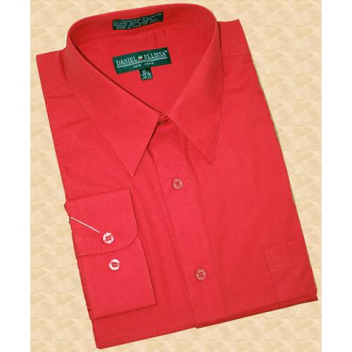 Daniel Ellissa Solid Red Cotton Blend Dress Shirt With Convertible Cuffs DS3001